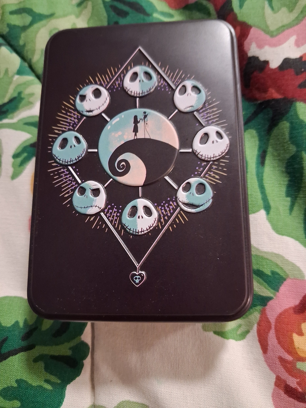 Nightmare-Inspired Black Decorative Tin with Teal Accents